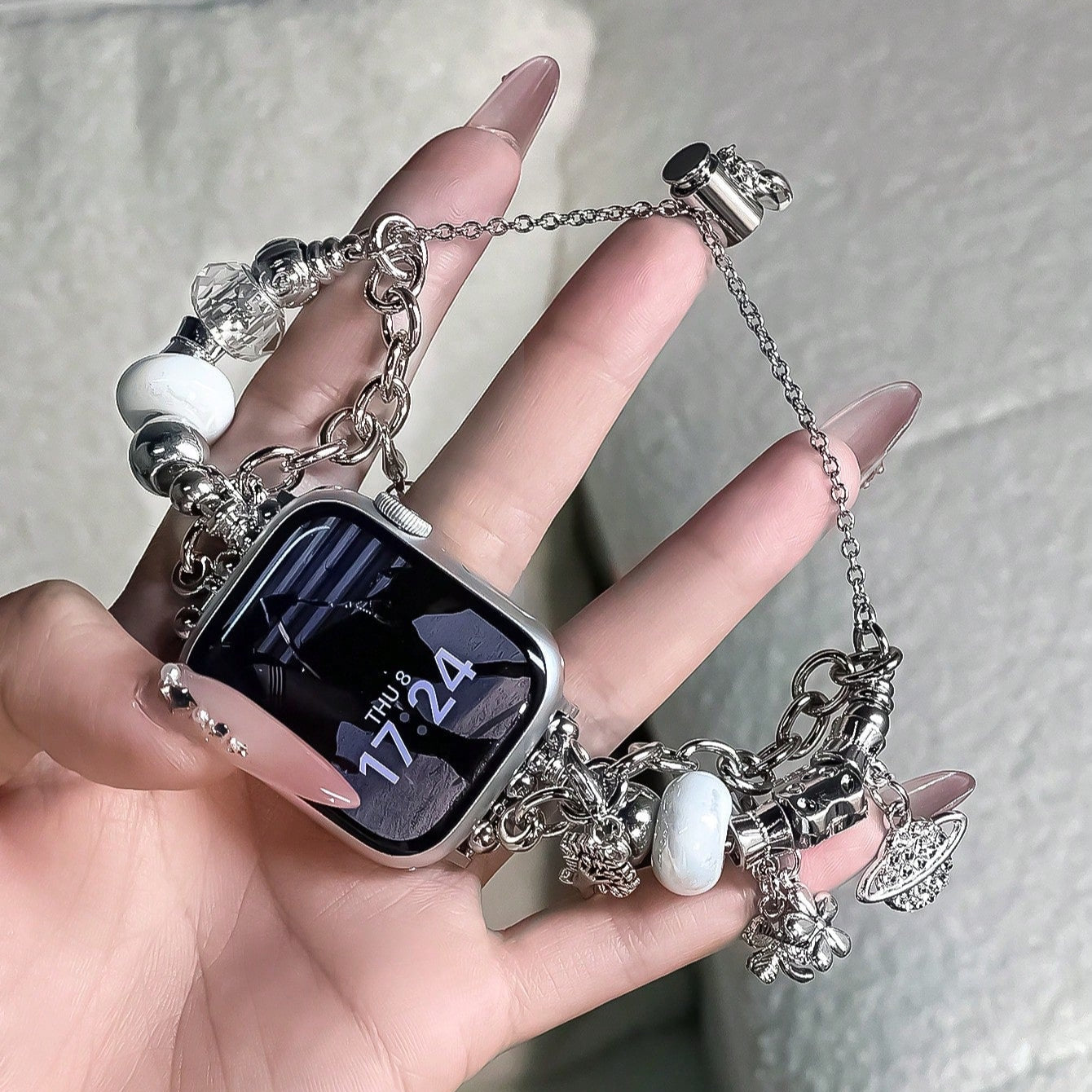 Pandora-Style Adjustable Metal Watch Band for Apple Watch – Fashion Jewelry Strap with Charm Design