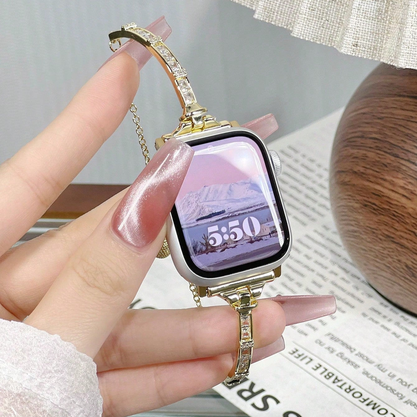 Luxury Metal Chain Watch Strap with Sparkling Crystals
