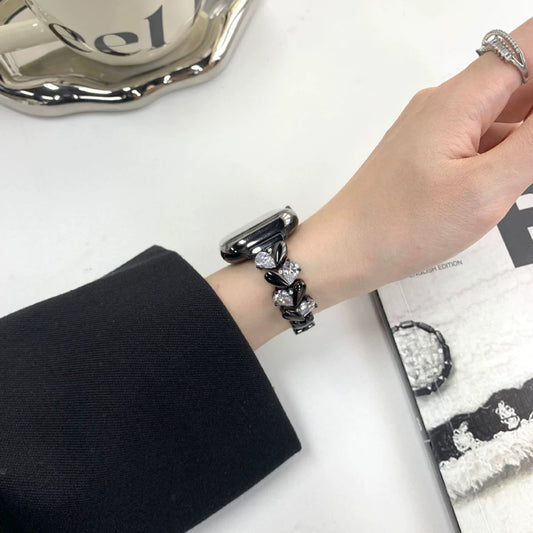 Luxury Metal Chain Watch Strap with Crystal Inlay - Elegant, Durable & Universal Fit for Multi-Watch Styles