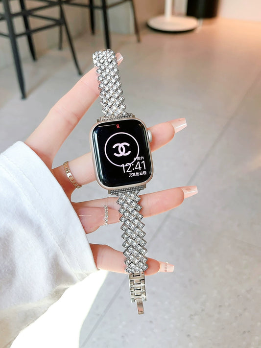 Adjustable Crystal-Embedded Watch Strap – Premium Durable Material, Ultra-Light & Compatible with All Apple Watch Models
