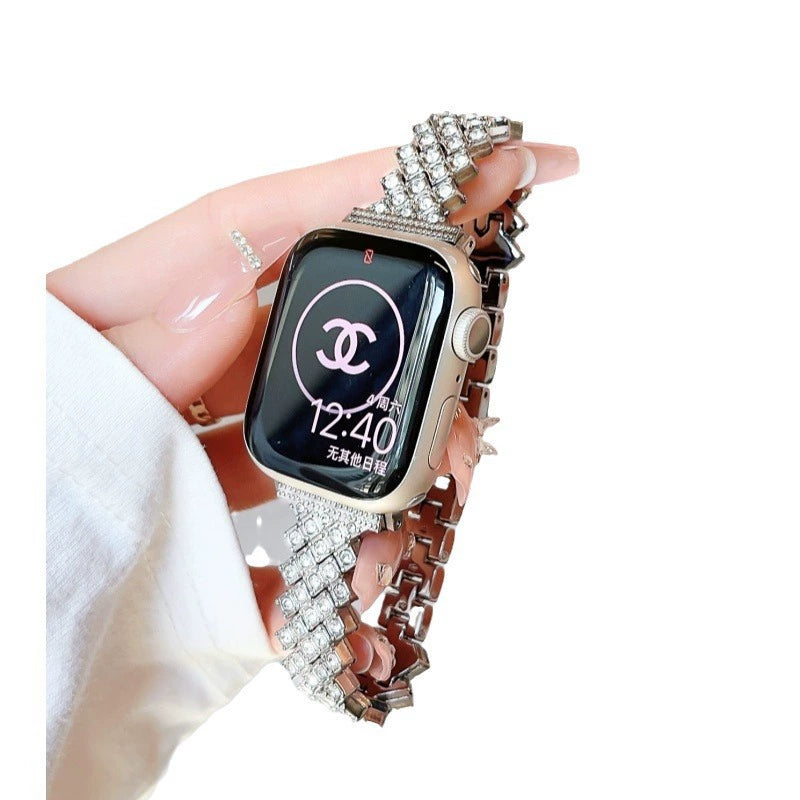 Adjustable Crystal-Embedded Watch Strap – Premium Durable Material, Ultra-Light & Compatible with All Apple Watch Models