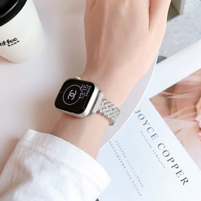 Adjustable Crystal-Embedded Watch Strap – Premium Durable Material, Ultra-Light & Compatible with All Apple Watch Models